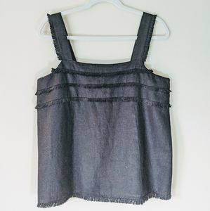 Loft black linen fringe tank